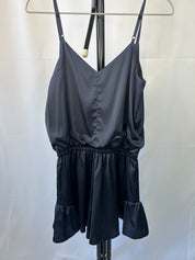 Black Satin Camisole Romper
