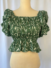Green Puff Sleeves Top