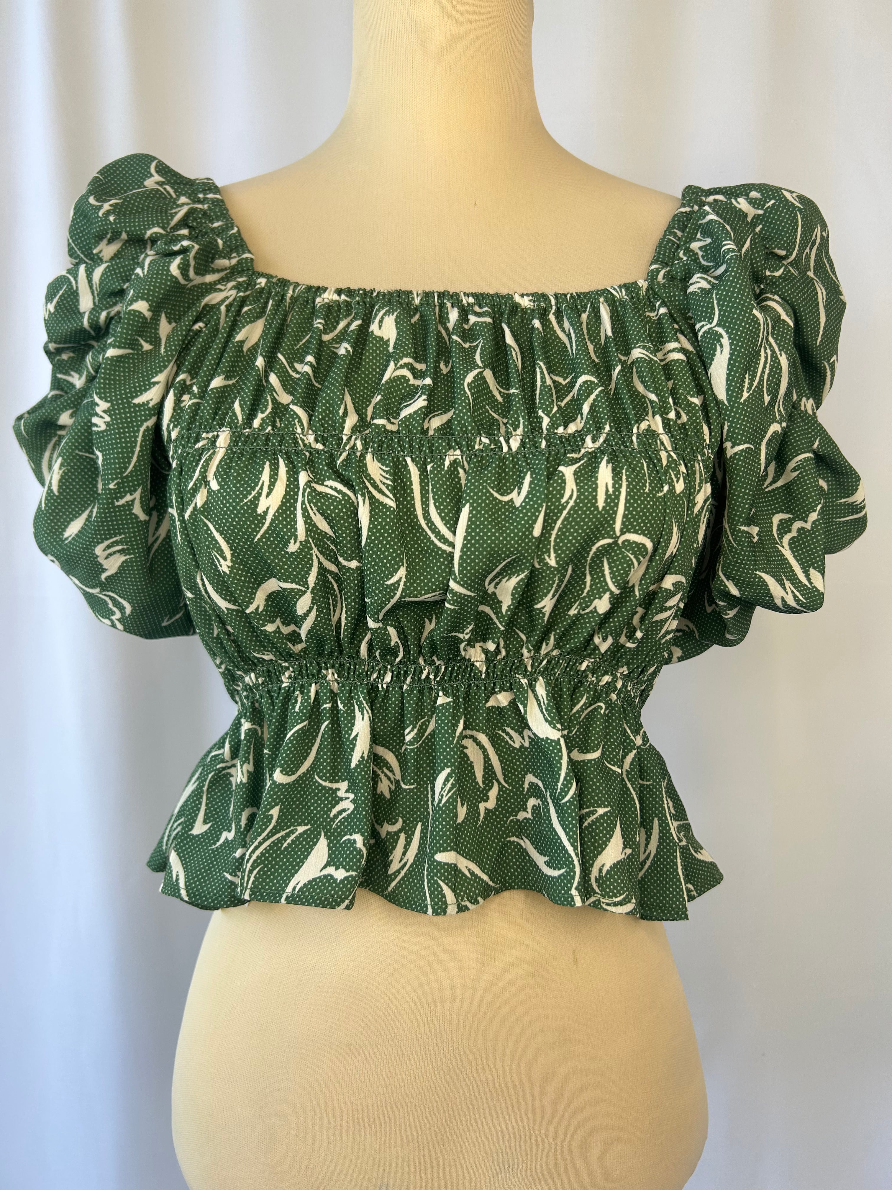 Green Puff Sleeves Top