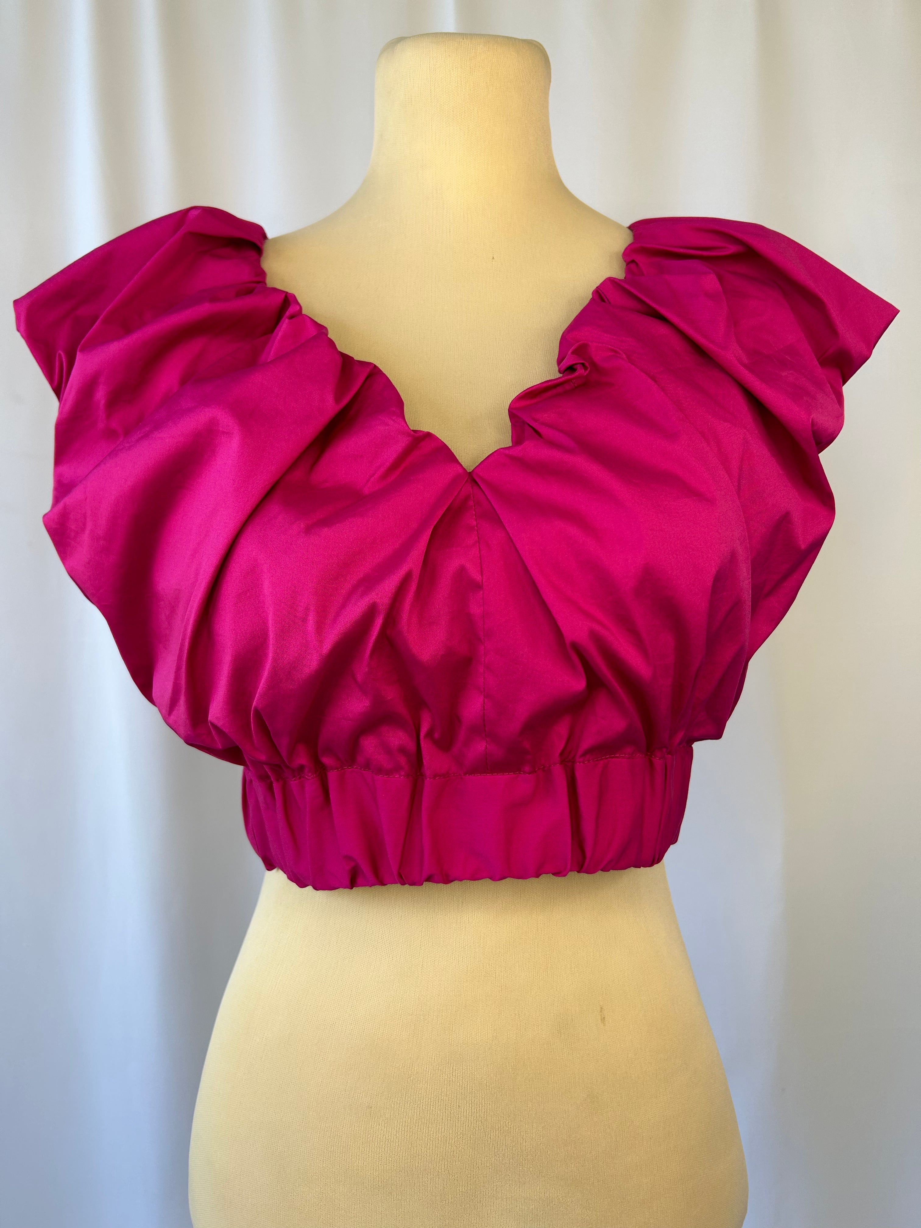 Ruffled Neckline Cropped Top
