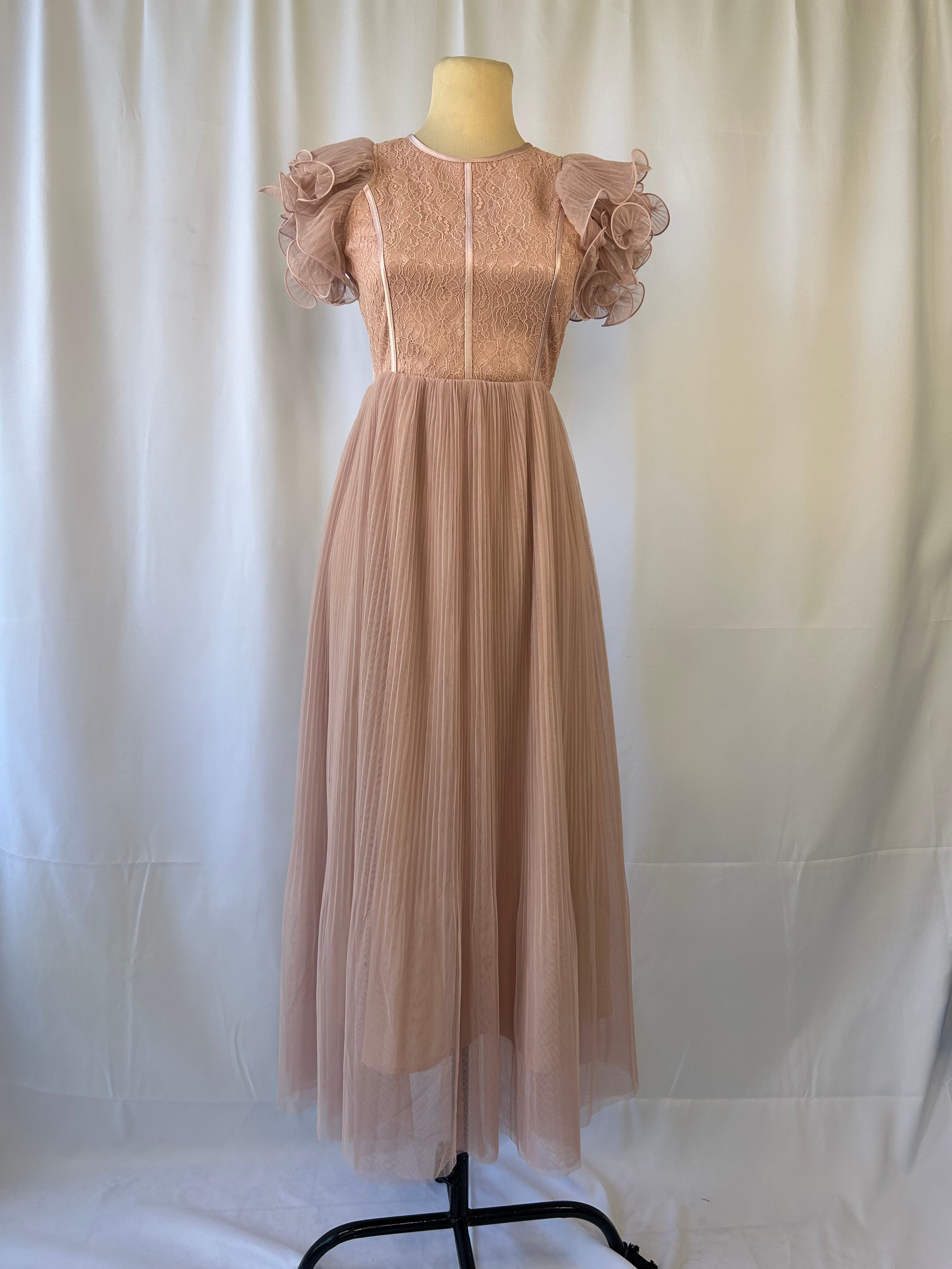 Pleated Tulle And Lace Dress
