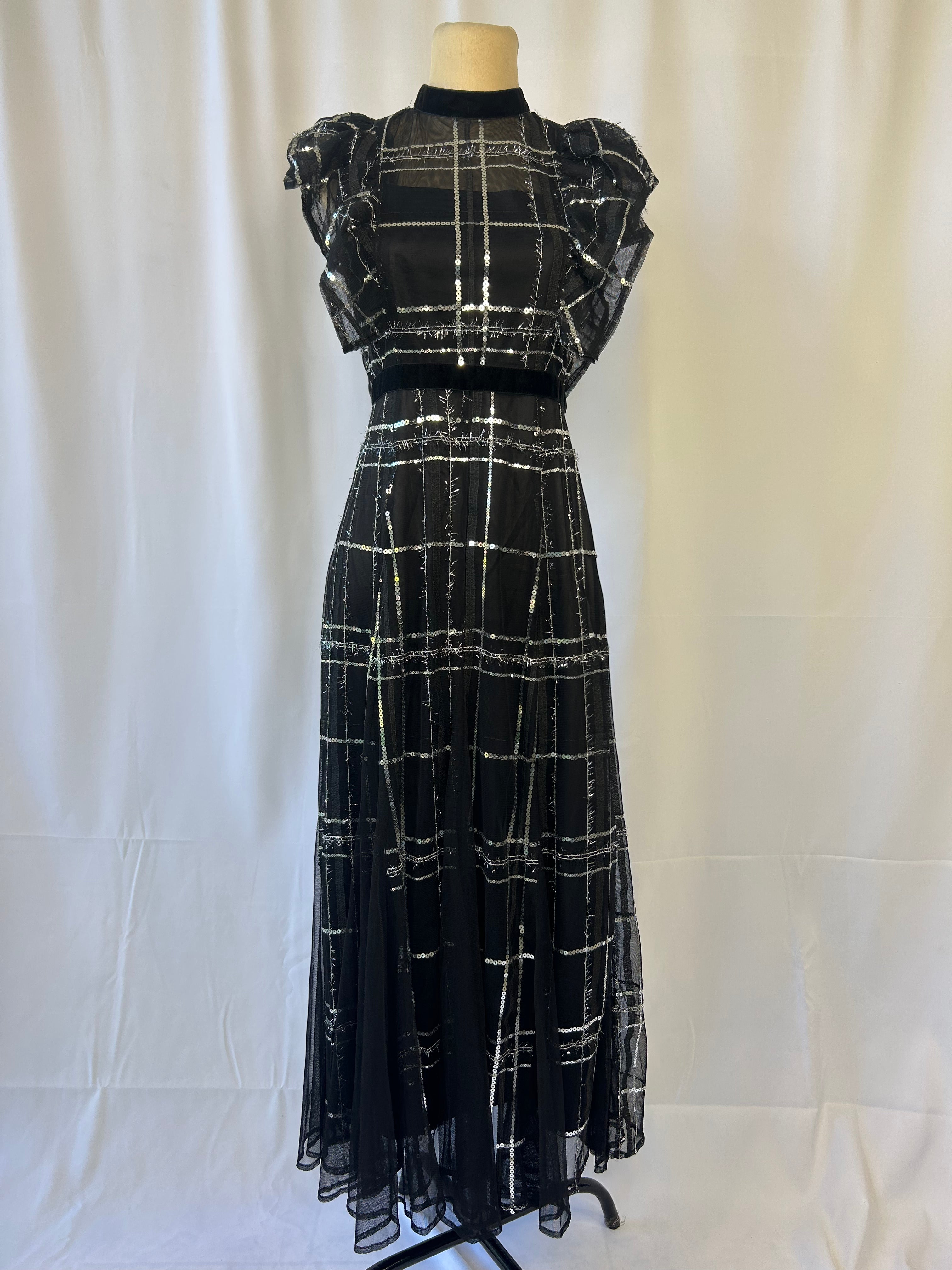 Sheer Sequin Plaid Dress