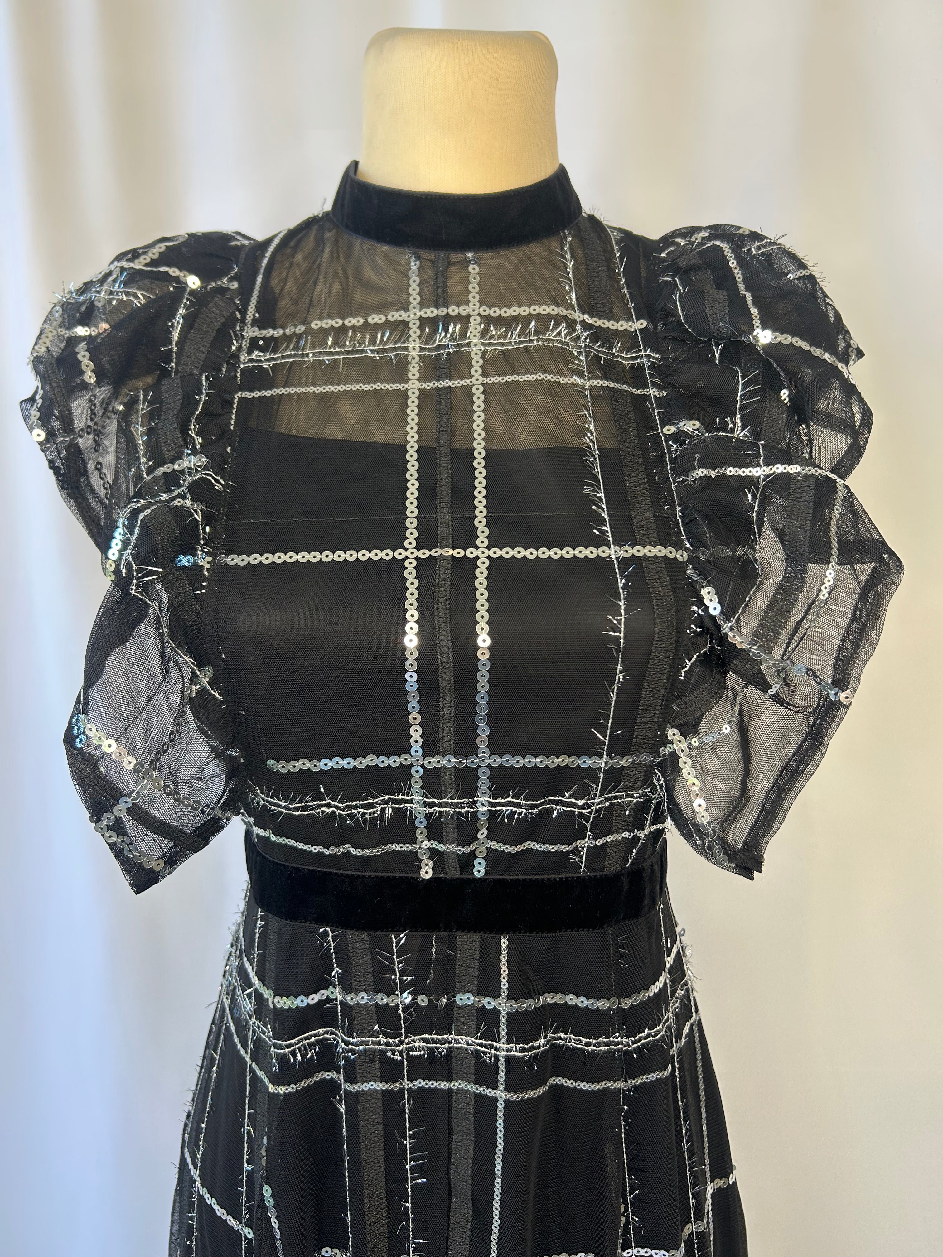 Sheer Sequin Plaid Dress