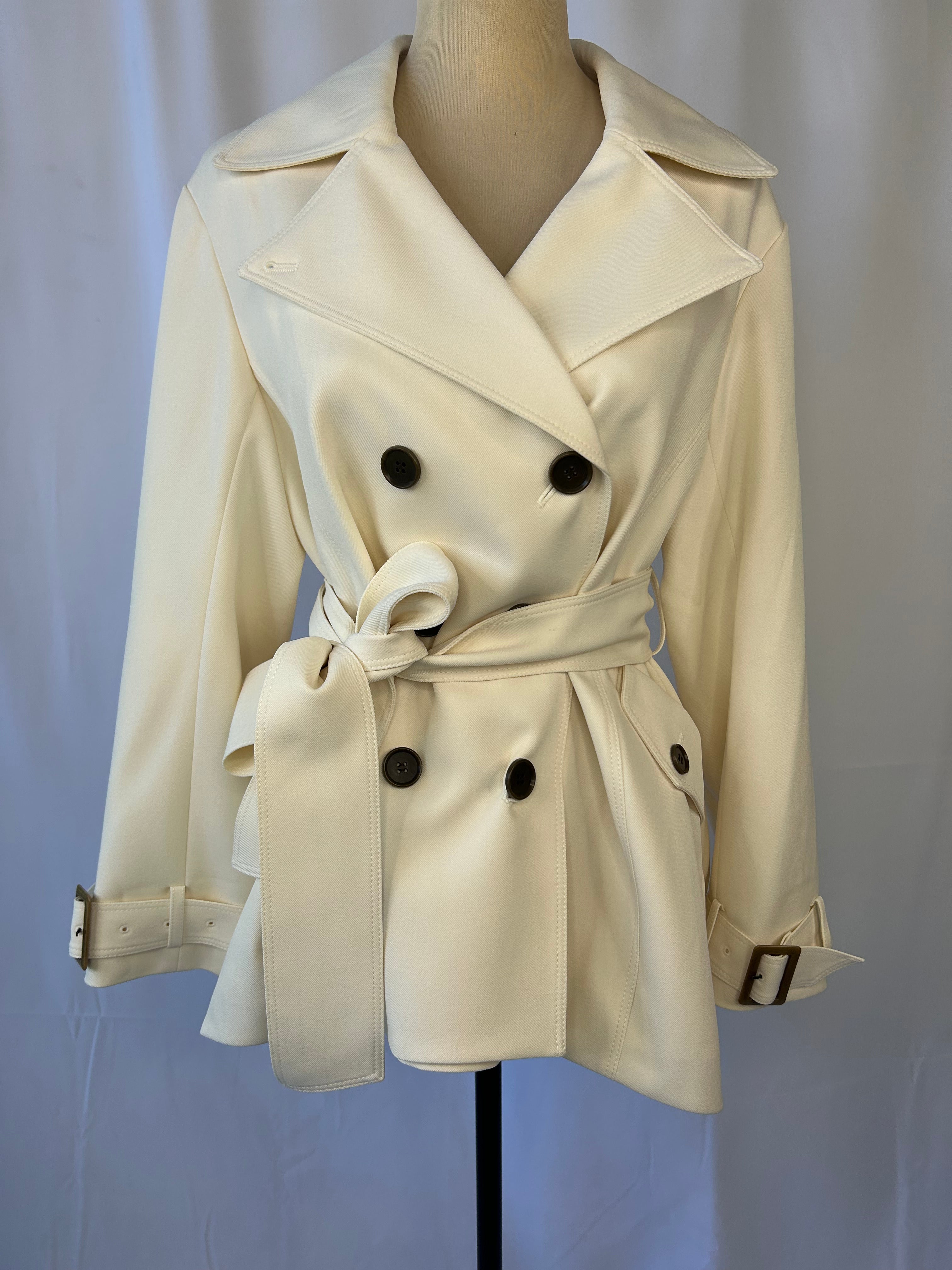 Ivory Double-Breasted Belted Trench Jacket