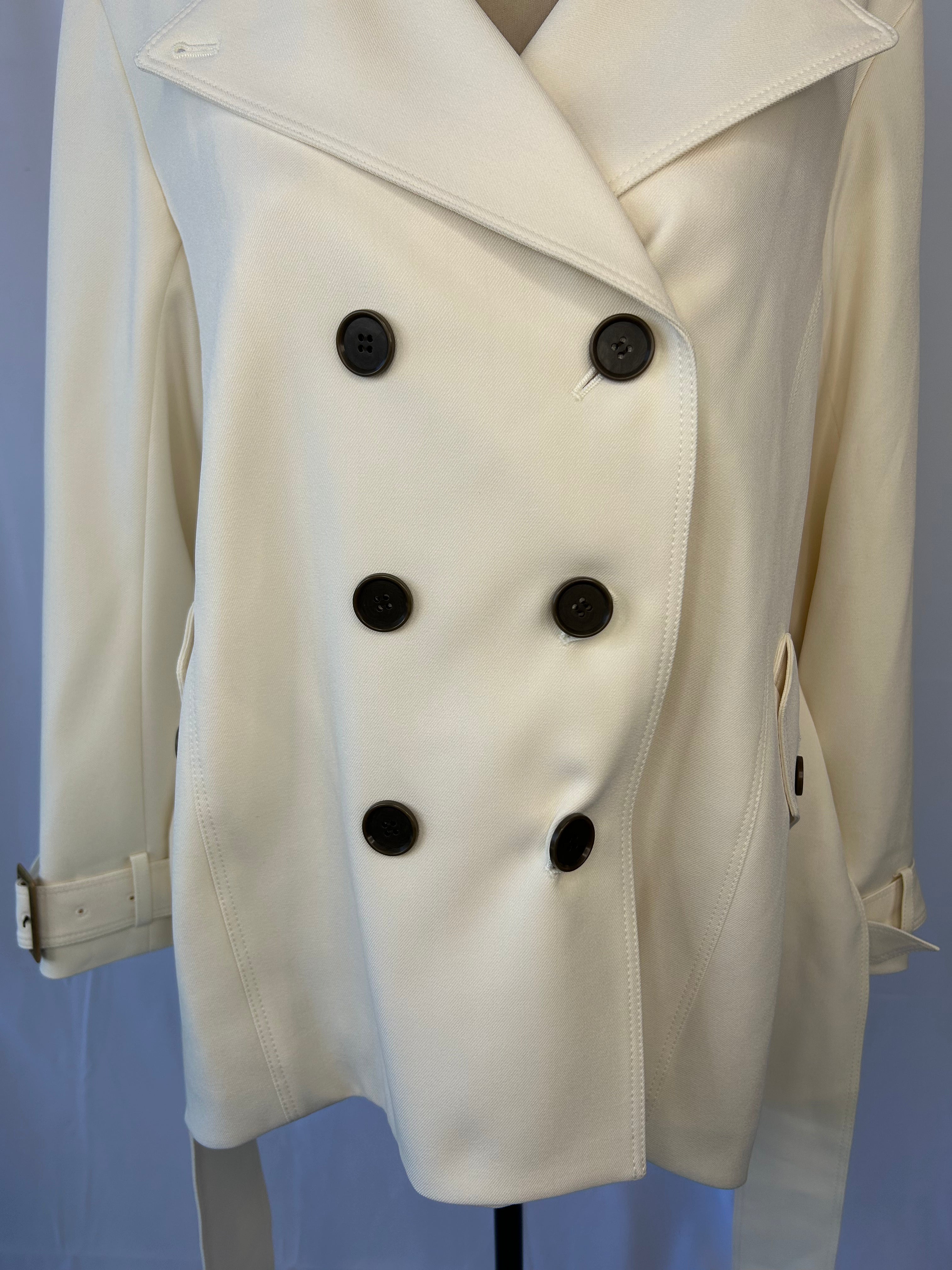 Ivory Double-Breasted Belted Trench Jacket