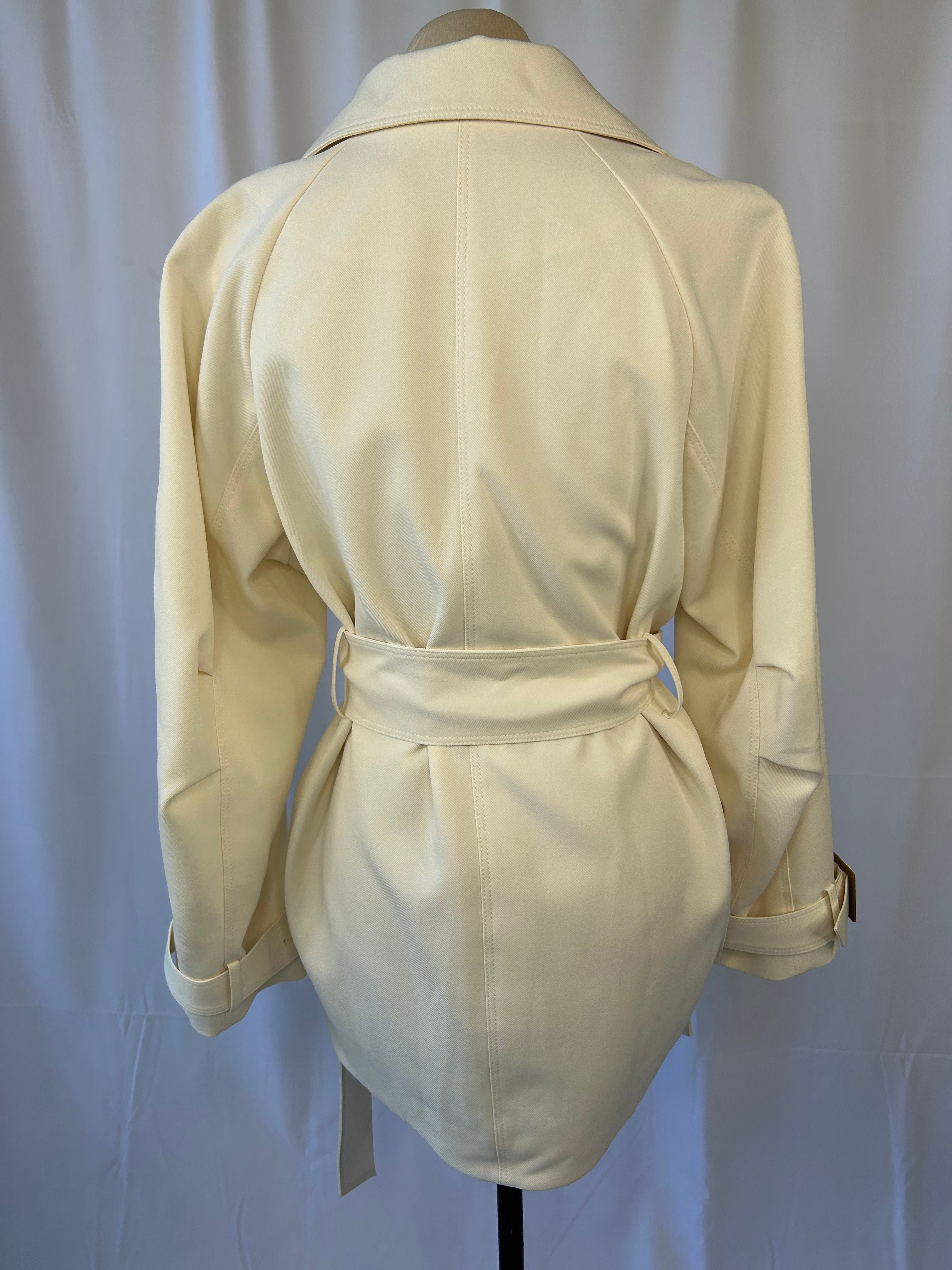 Ivory Double-Breasted Belted Trench Jacket