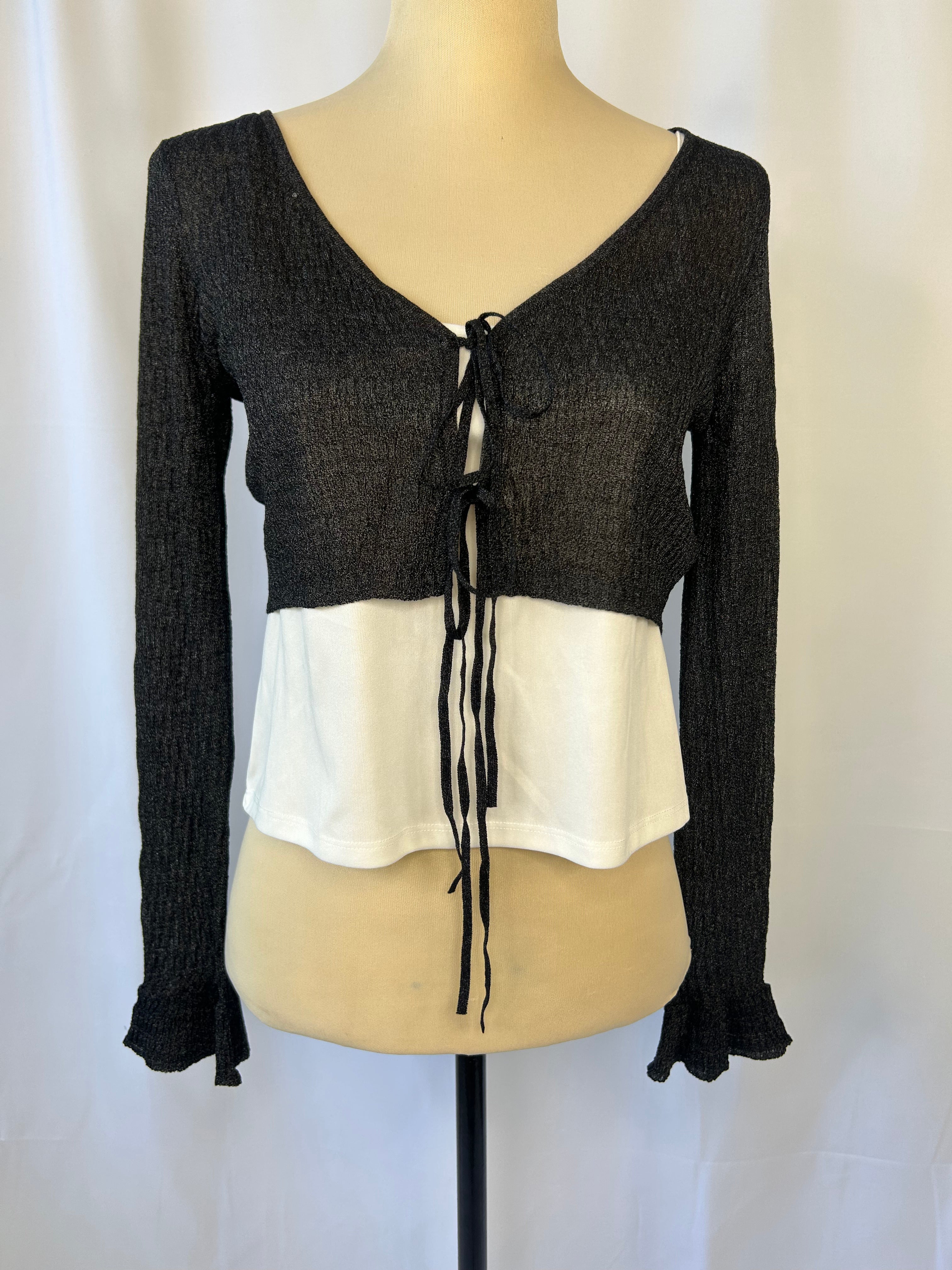 Ribbed Tie-Front Cardigan and Cami Top
