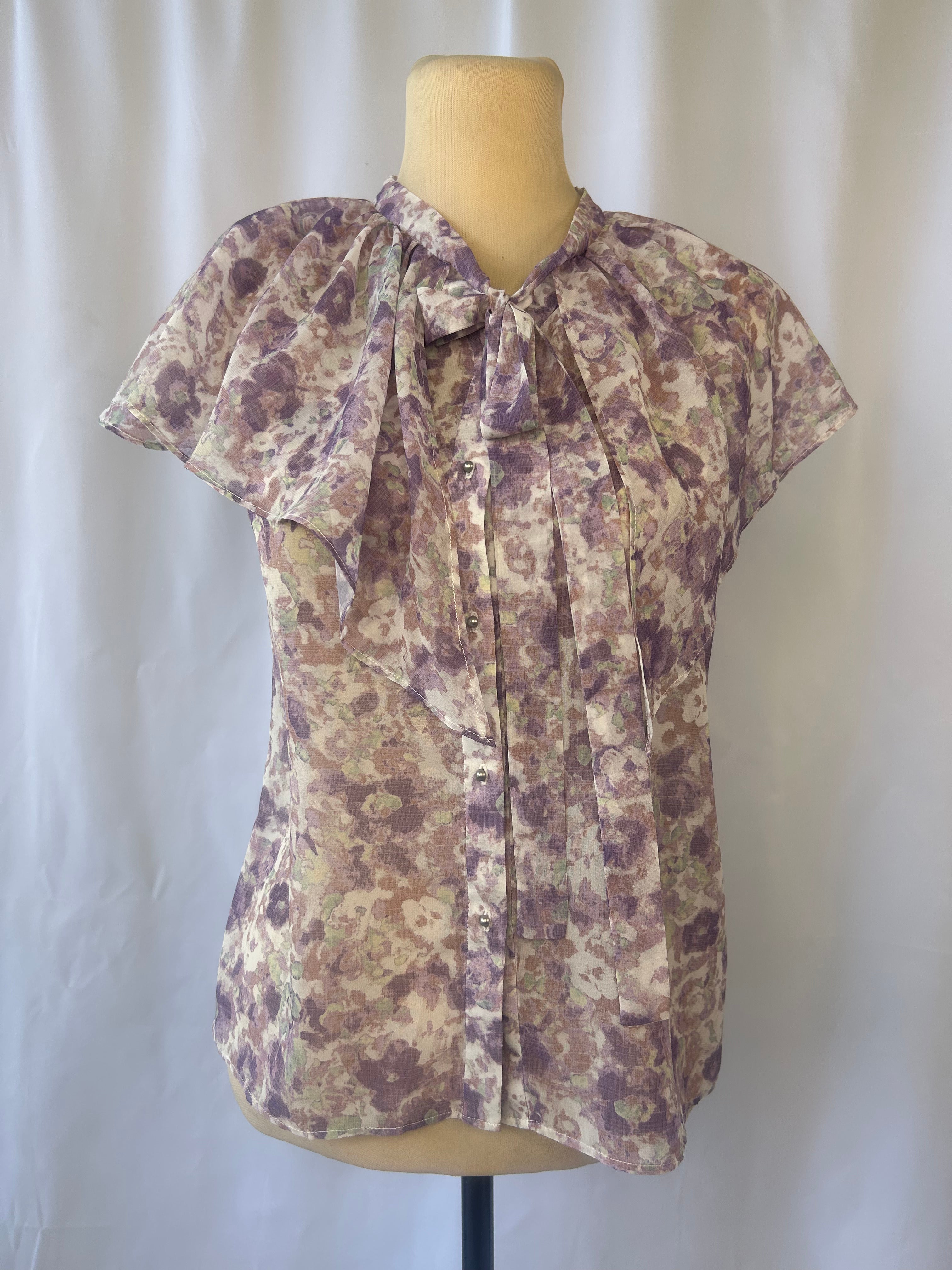 Floral Sheer Bow-Tie Blouse