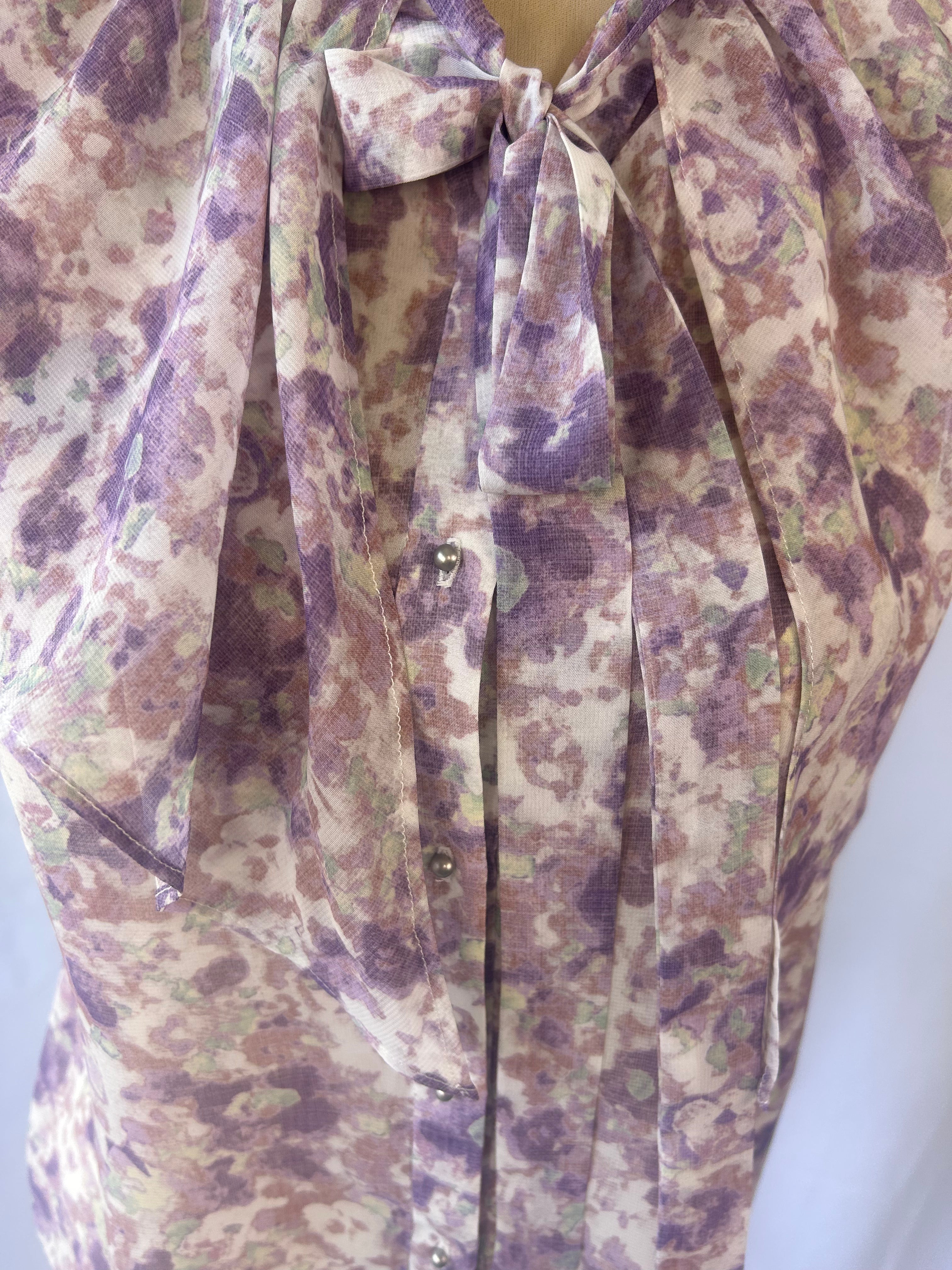 Floral Sheer Bow-Tie Blouse