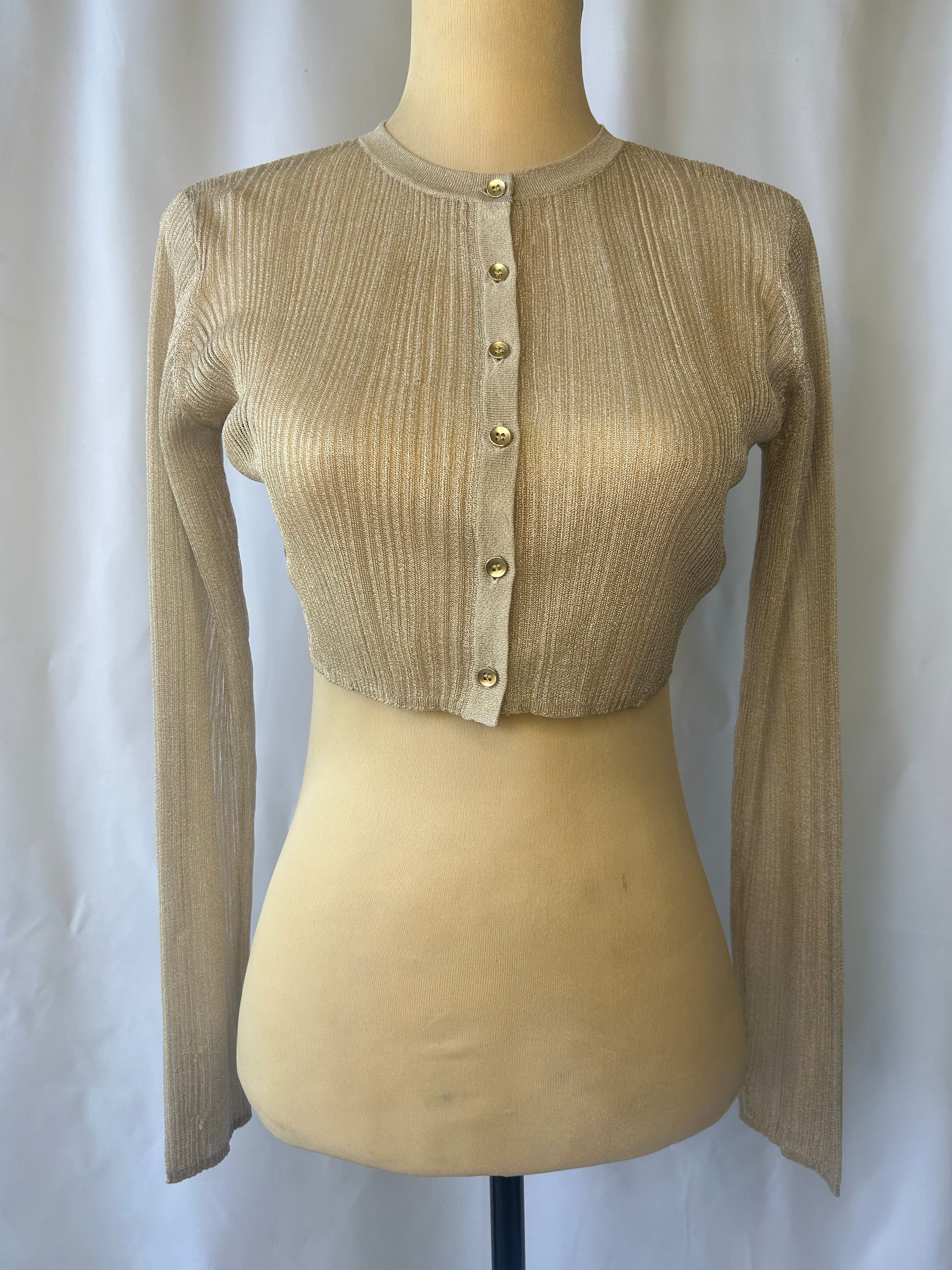 Metallic Ribbed Cropped Cardigan